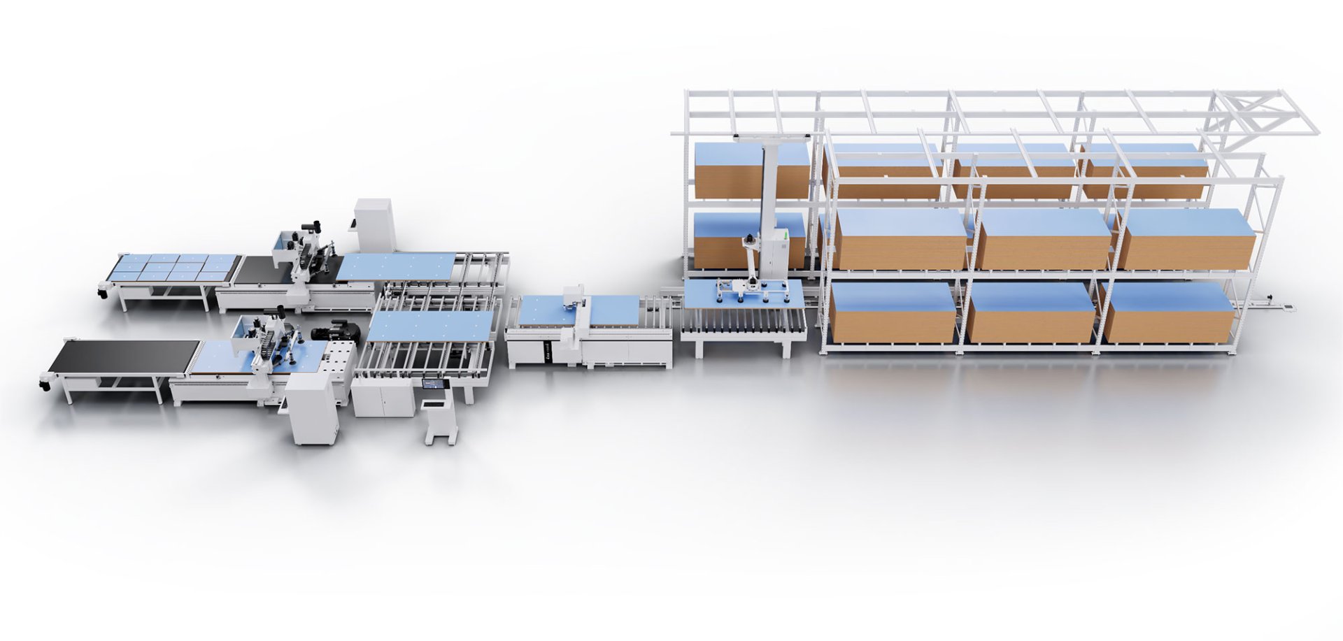 línea de cnc nesting con almacén vertical