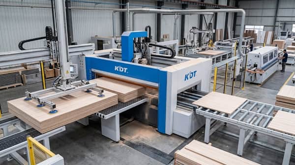 Seccionadora industrial KDT para corte de grandes formatos de tablero en línea de producción